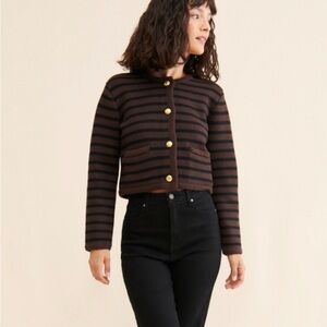 English Factory Striped Knit Cropped Cardigan